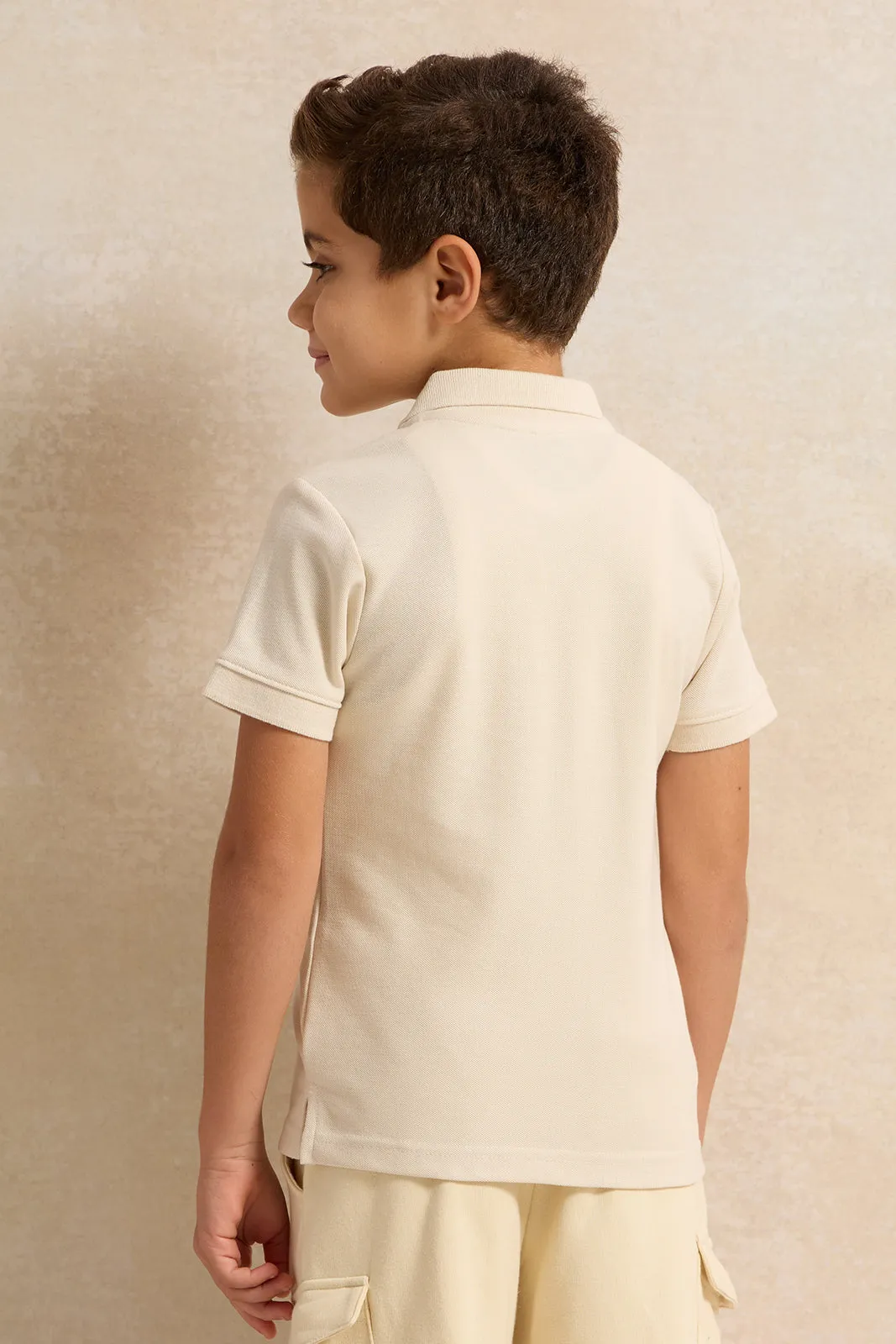 Boys Beige Basic Polo Shirt sold by Redtag product image thumbnail 3