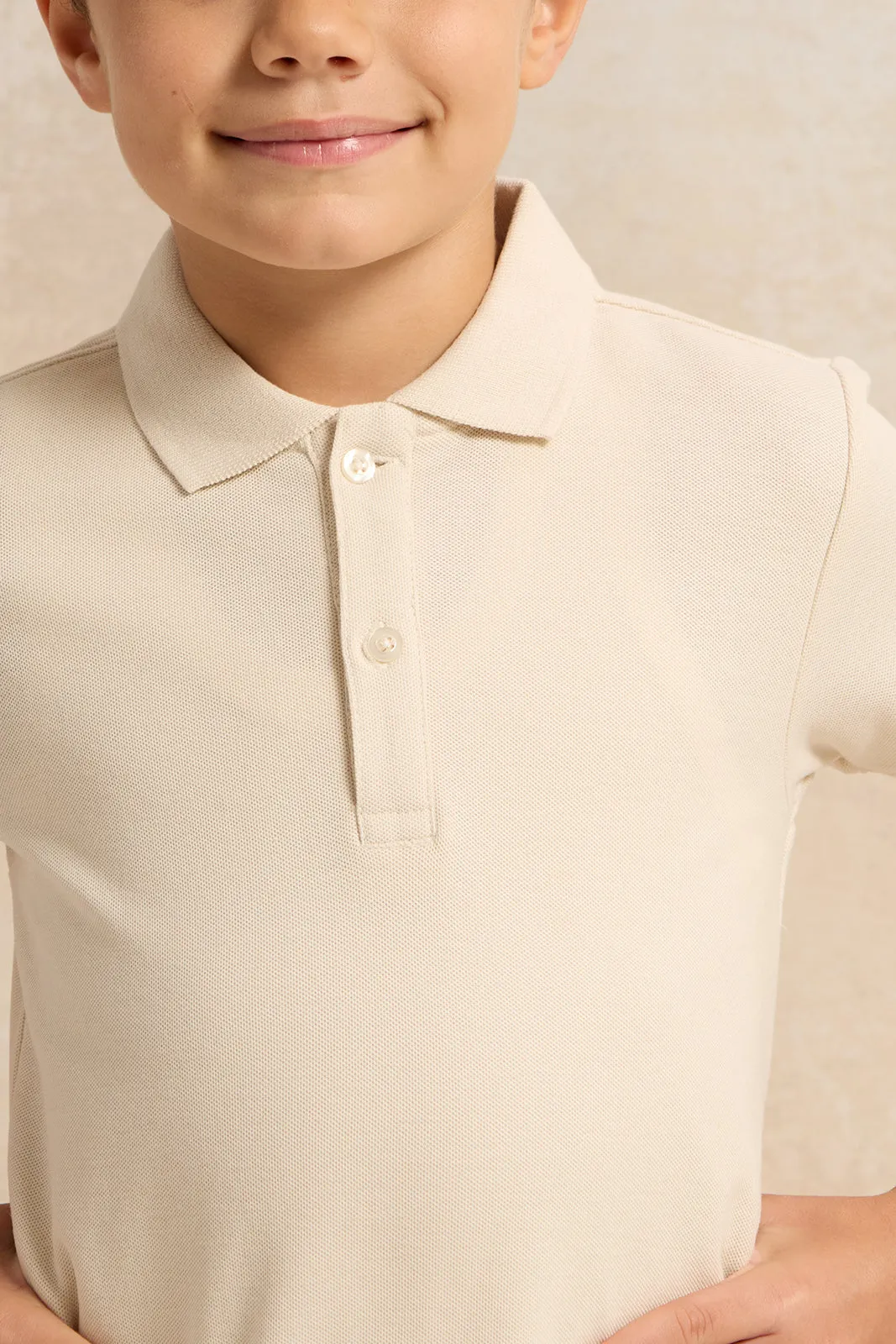 Boys Beige Basic Polo Shirt sold by Redtag product image thumbnail 4