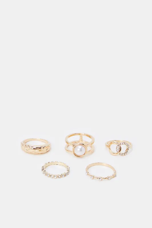 Women Gold Embellished Ring Set (Pack of 5) sold by Redtag
