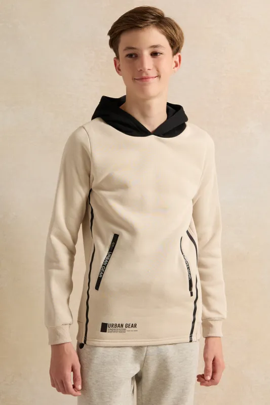 Senior Boys Beige Hooded Sweatshirt sold by Redtag