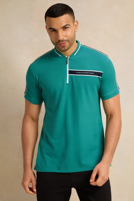 Men Green Solid Polo Shirt sold by Redtag