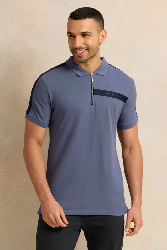 Men Blue Solid Polo Shirt sold by Redtag