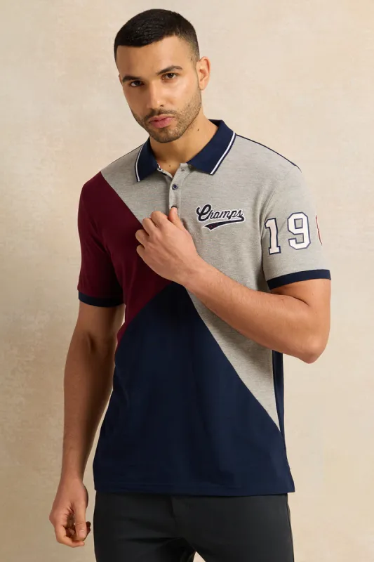 Men Multicolour Cut And Sew Polo Shirt sold by Redtag