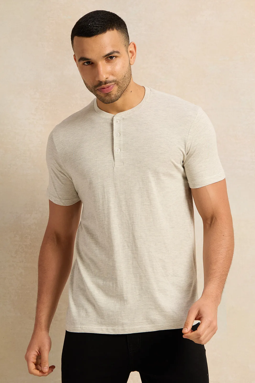 Men Ecru Henley T-Shirt sold by Redtag
