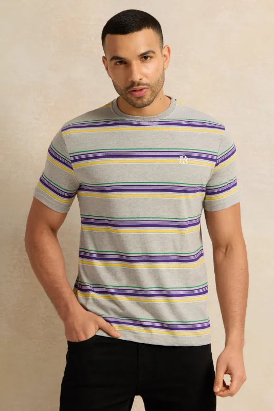 Men Grey Striped T-Shirt sold by Redtag