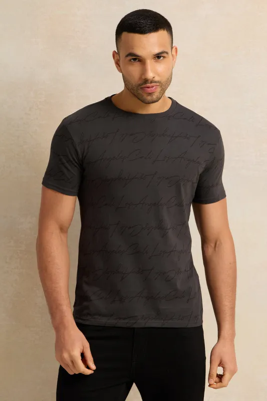 Men Charcoal Printed T-Shirt sold by Redtag