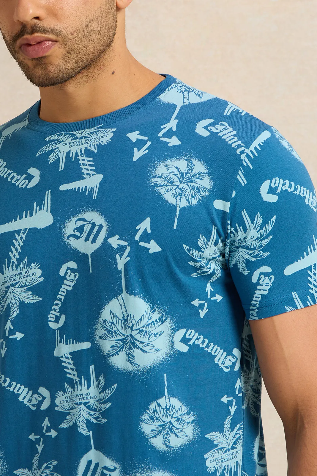 Men Blue Printed T-Shirt sold by Redtag product image thumbnail 4