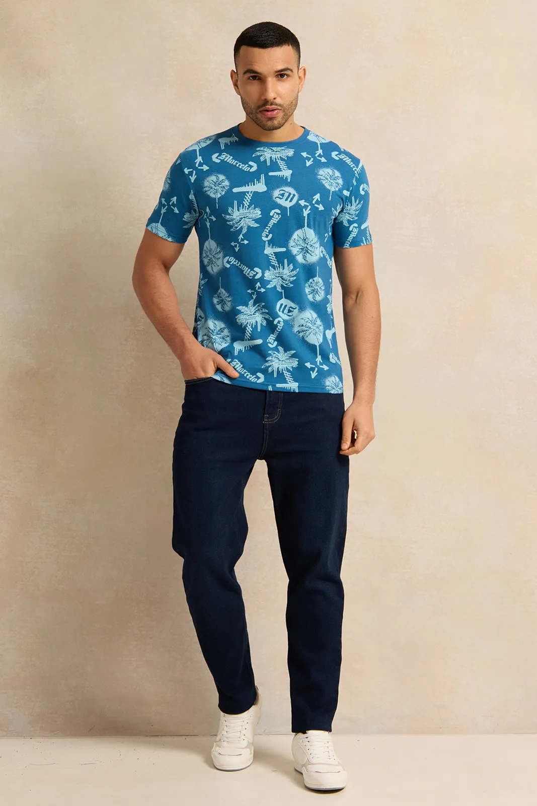 Men Blue Printed T-Shirt sold by Redtag product image thumbnail 2