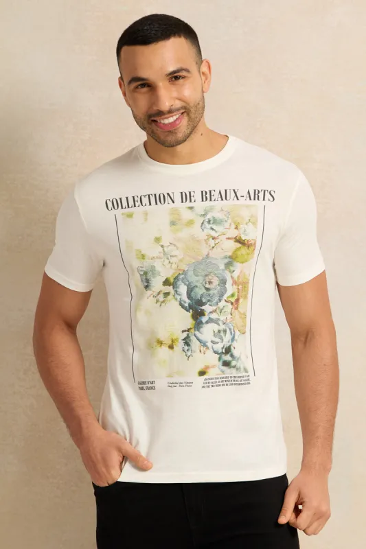 Men Ivory Printed T-Shirt sold by Redtag