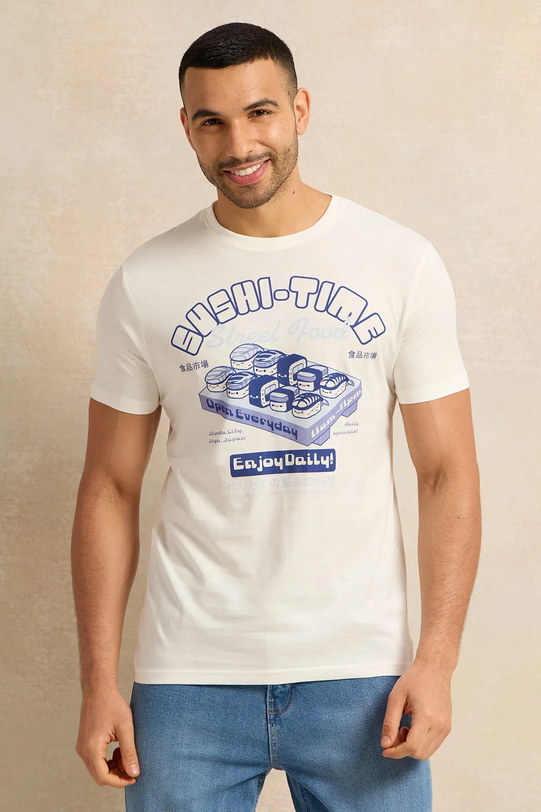 Men White Printed T-Shirt sold by Redtag