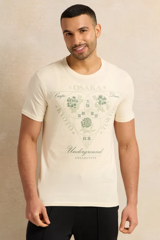 Men Ivory Graphic T-Shirt sold by Redtag