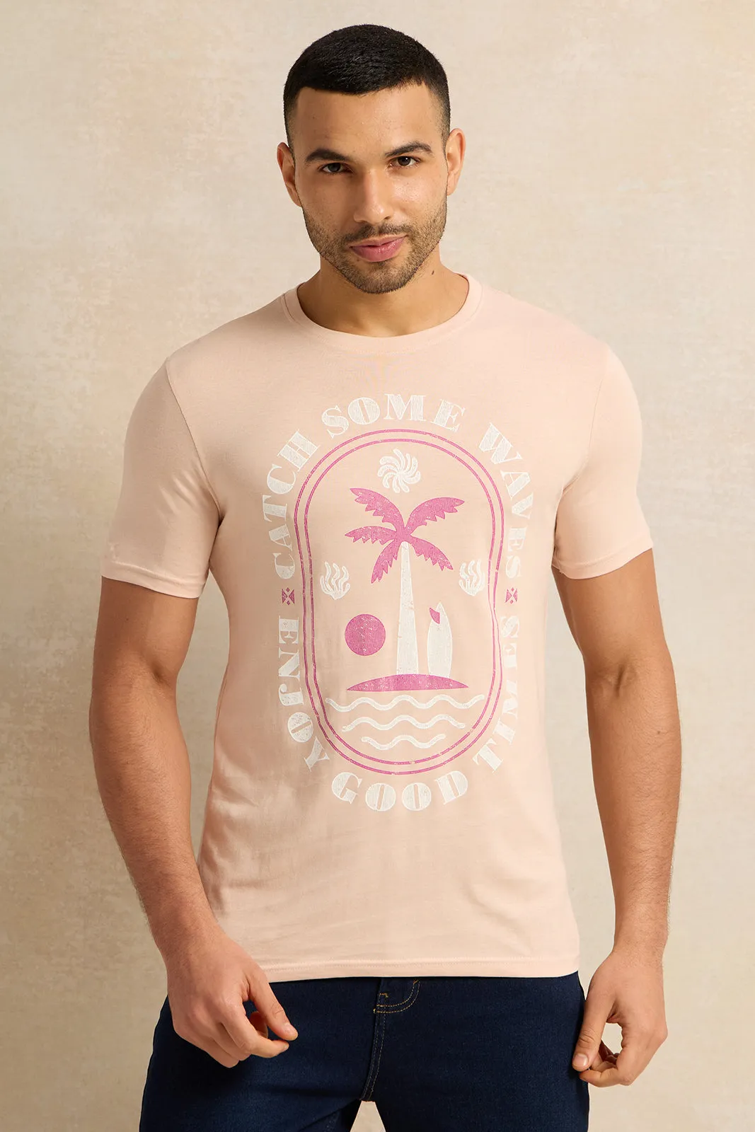 Men Pink Graphic T-Shirt sold by Redtag