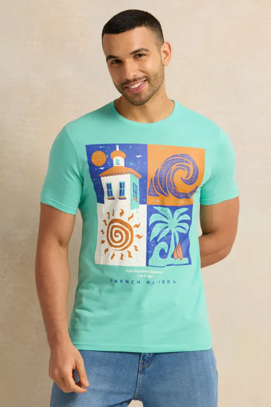 Men Teal Graphic T-Shirt sold by Redtag