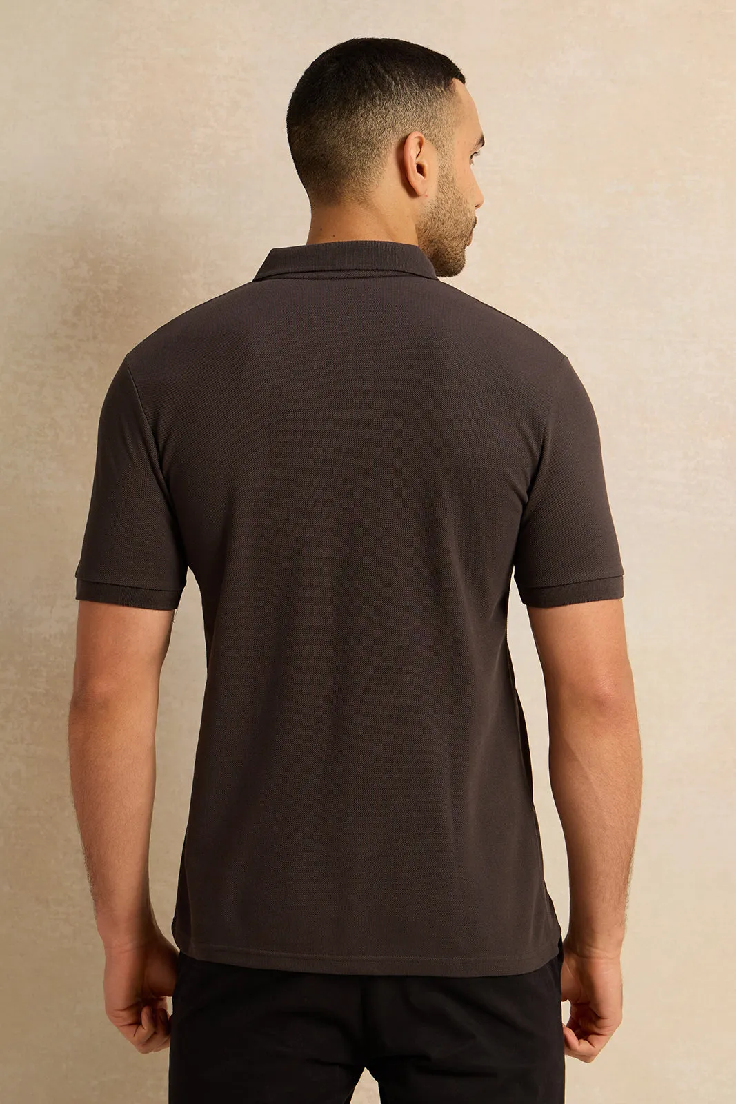 Men Grey Solid Pique Polo Shirt sold by Redtag product image thumbnail 3