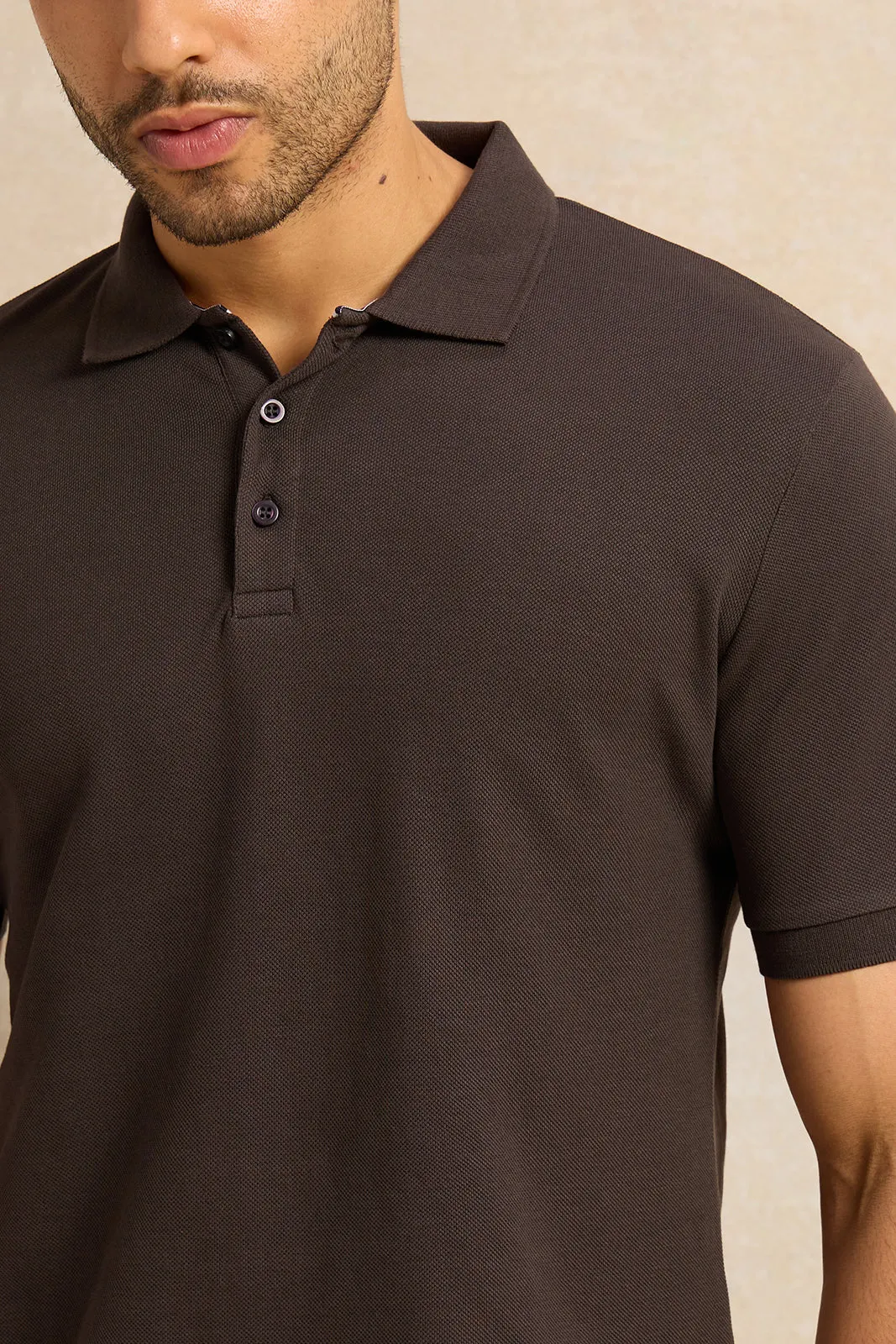 Men Grey Solid Pique Polo Shirt sold by Redtag product image thumbnail 4