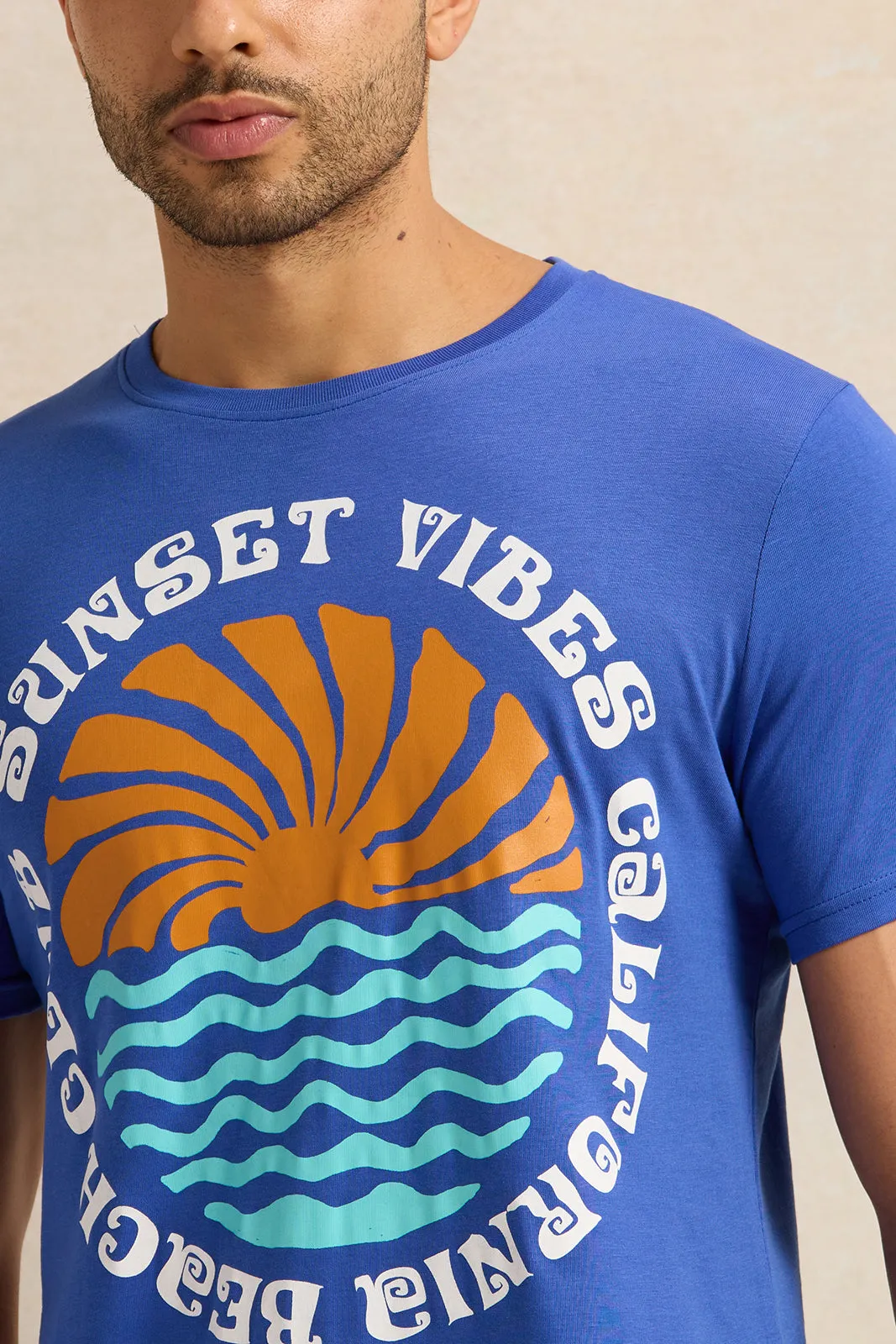 Men Blue Graphic T-Shirt sold by Redtag product image thumbnail 4