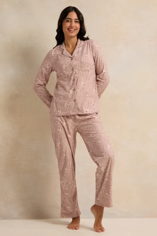 Women Purple Floral Print Pajama Set (2 Piece) sold by Redtag