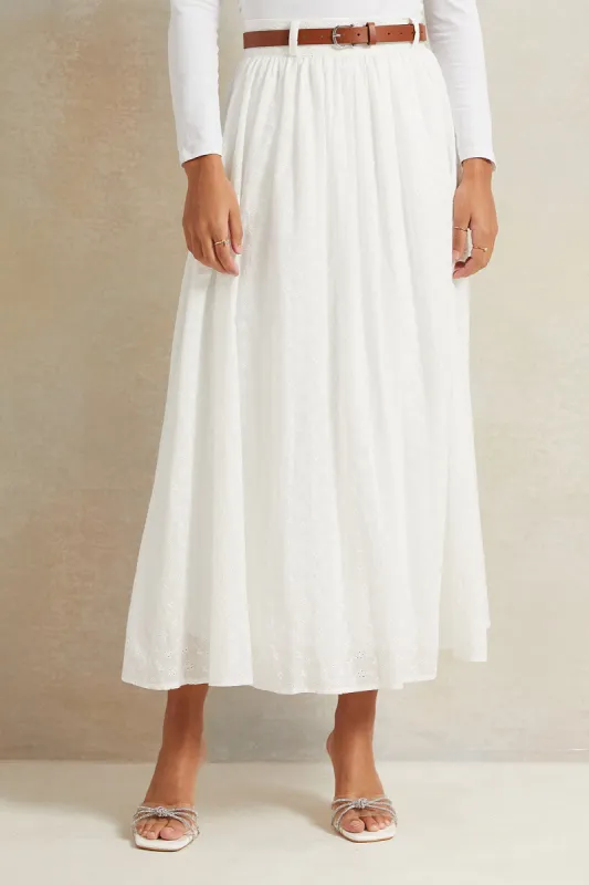 Women White Belted Long Skirt sold by Redtag
