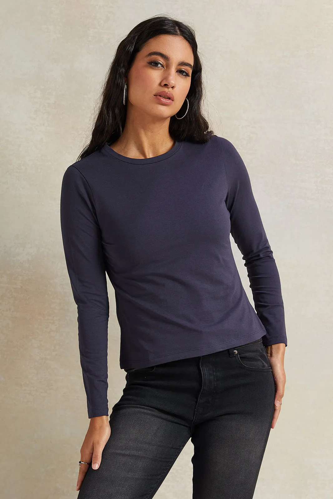 Women Navy Long Sleeve Basic T-Shirt sold by Redtag