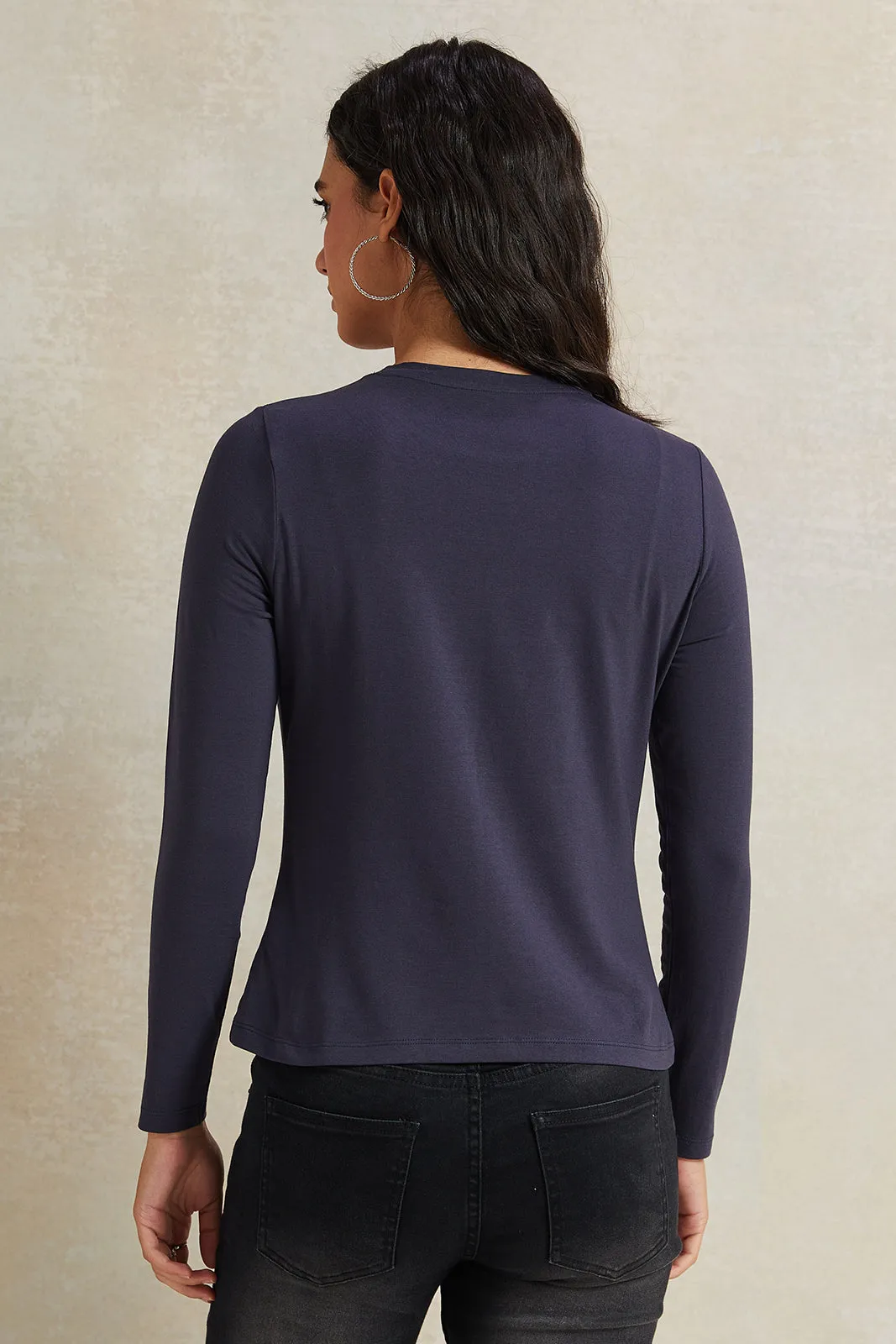 Women Navy Long Sleeve Basic T-Shirt sold by Redtag product image thumbnail 3