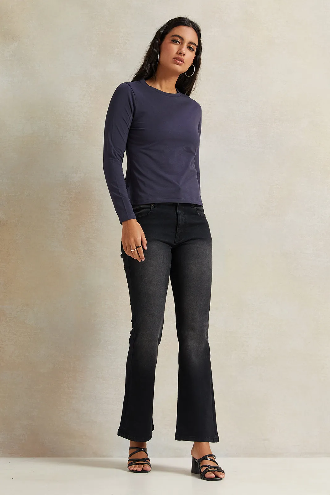 Women Navy Long Sleeve Basic T-Shirt sold by Redtag product image thumbnail 2