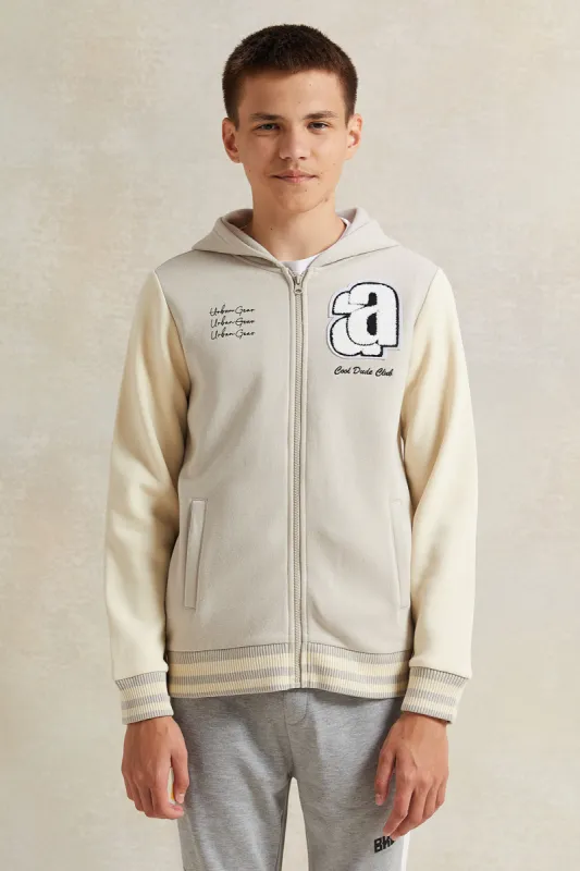 Senior Boys Beige Baseball Hoody Sweatshirt sold by Redtag