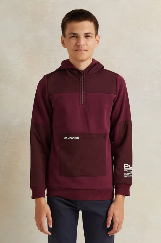 Senior Boys Burgundy Half Zip Sweatshirt sold by Redtag
