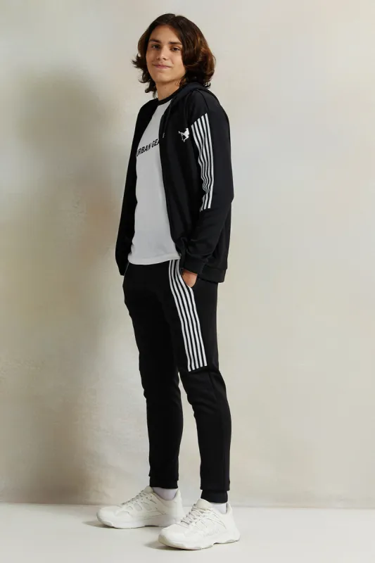 Senior Boys Black And White Hooded Jogger Set (3 Piece) sold by Redtag