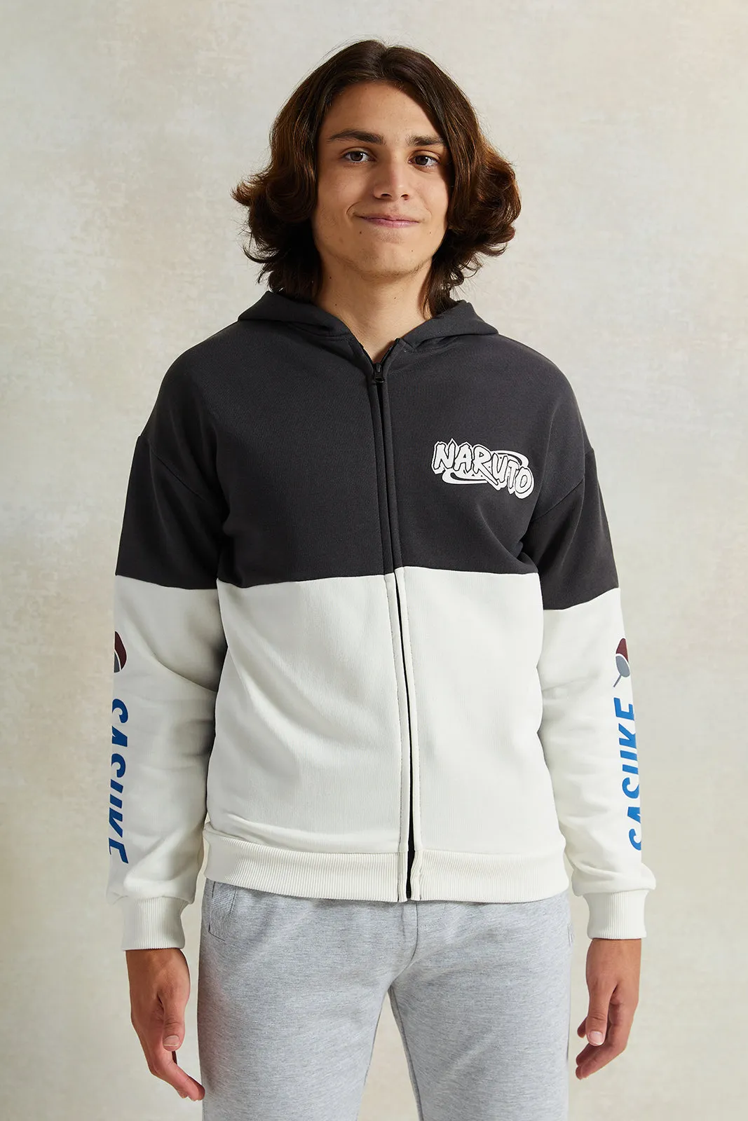 Senior Boys Black And White Printed Hooded Sweatshirt sold by Redtag