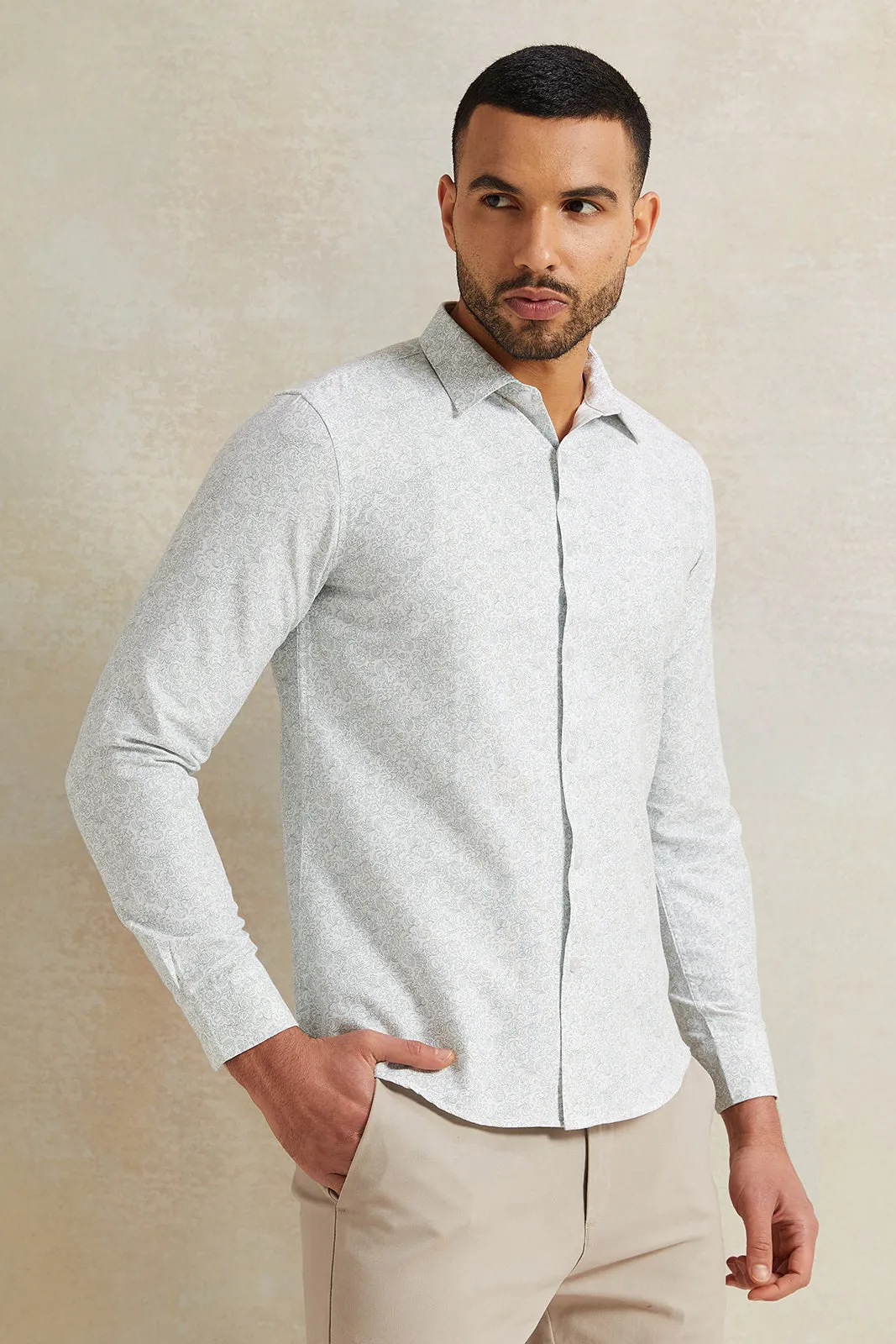 Men White Print Stand-Up Pack Shirt sold by Redtag