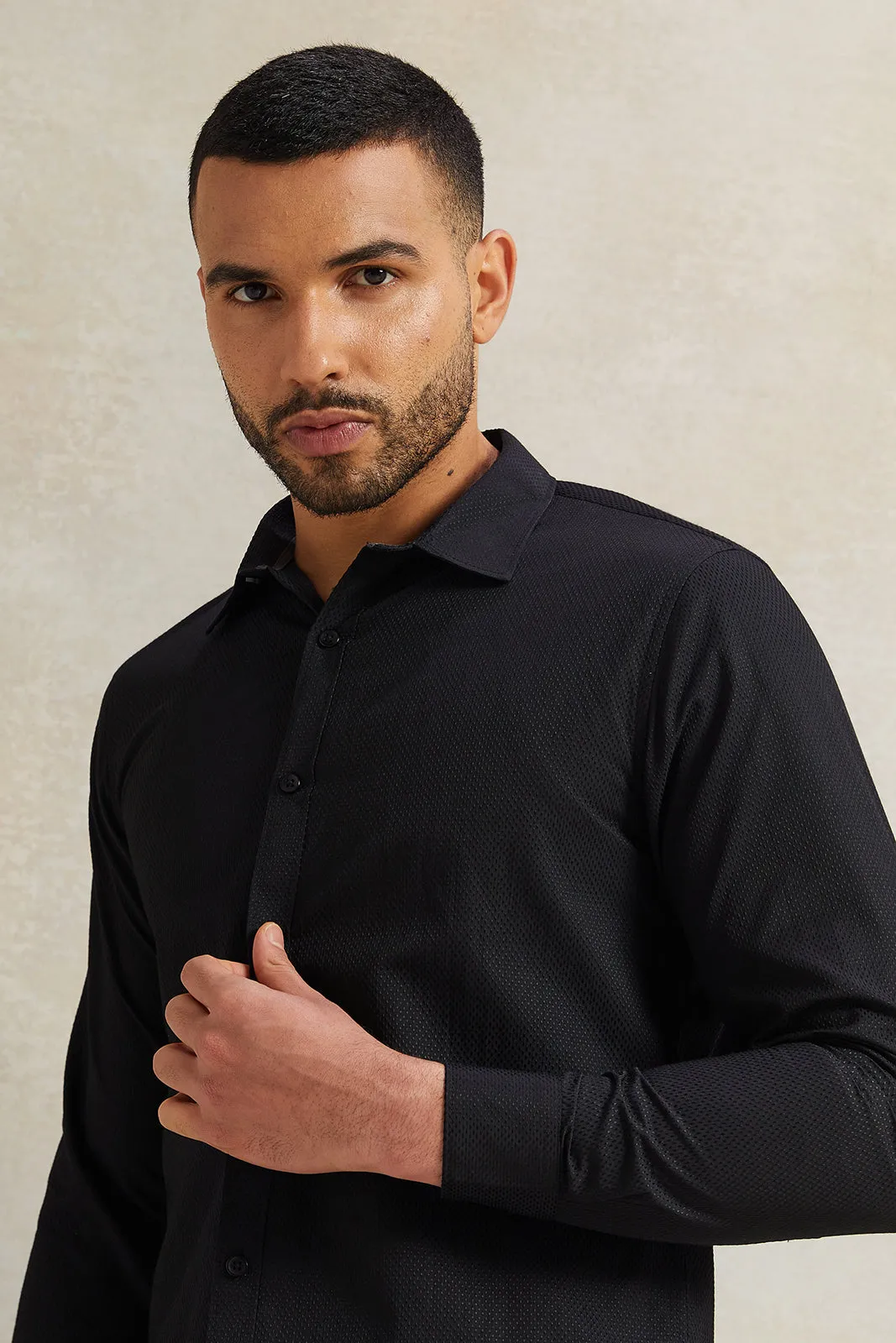 Men Black Stand-Up Pack Shirt sold by Redtag product image thumbnail 4