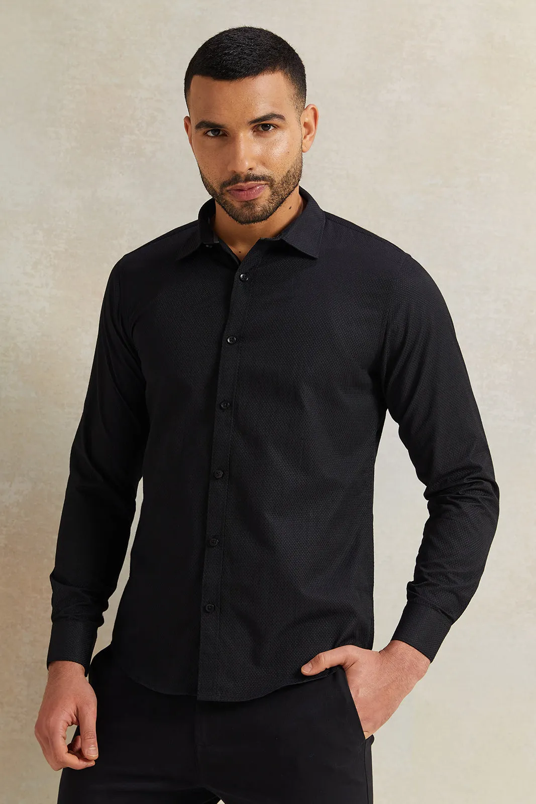 Men Black Stand-Up Pack Shirt sold by Redtag