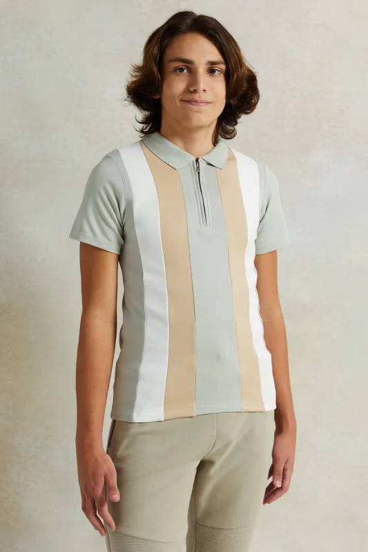 Senior Boys Green Plain Pleated Interlock Polo Shirt sold by Redtag