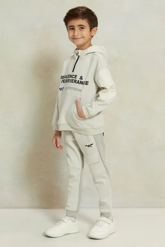 Boys Beige Hooded Jogger Set (2 Piece) sold by Redtag