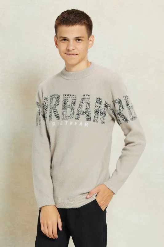 Senior Boys Beige Printed Pullover sold by Redtag