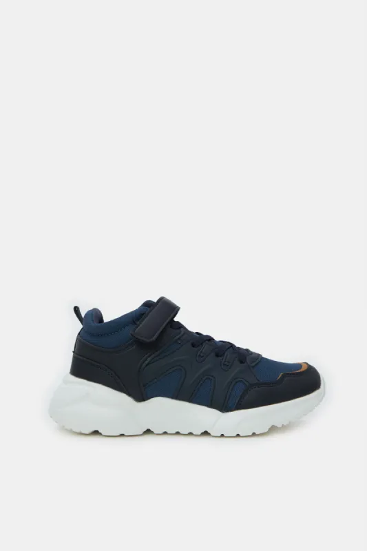 Senior Boys Navy Material Block High Top Sneaker sold by Redtag
