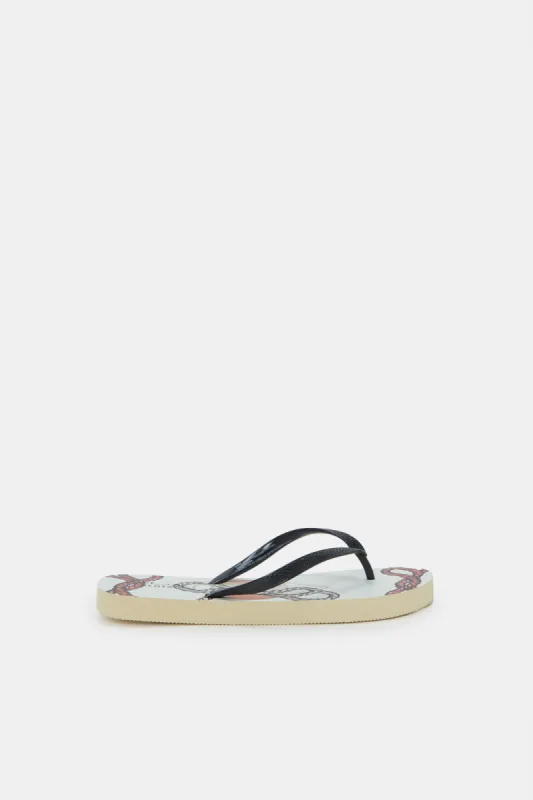 Women Beige Chain Print Flip Flop sold by Redtag