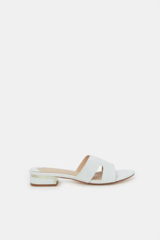 Women White Croc Block Heel Mule sold by Redtag
