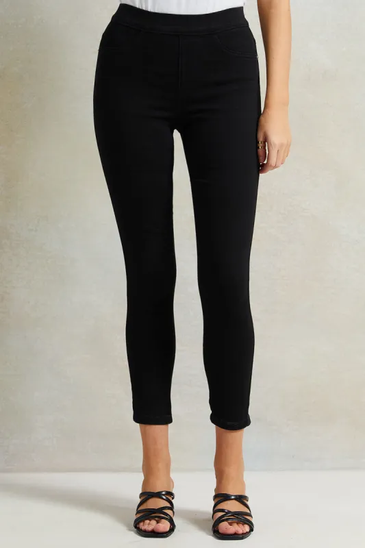 Women Black Skinny Knit Jeggings sold by Redtag