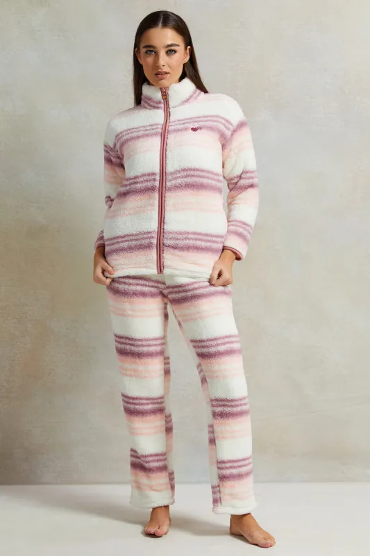 Women Pink Fleece Checkered Pyjama Set (2 Piece) sold by Redtag