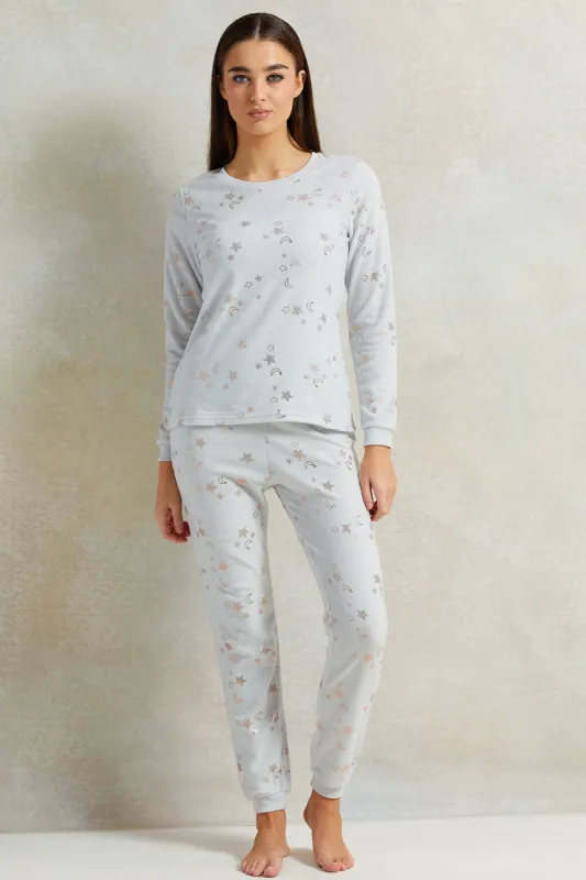 Women White Stars Print Pyjama Set (2 Piece) sold by Redtag