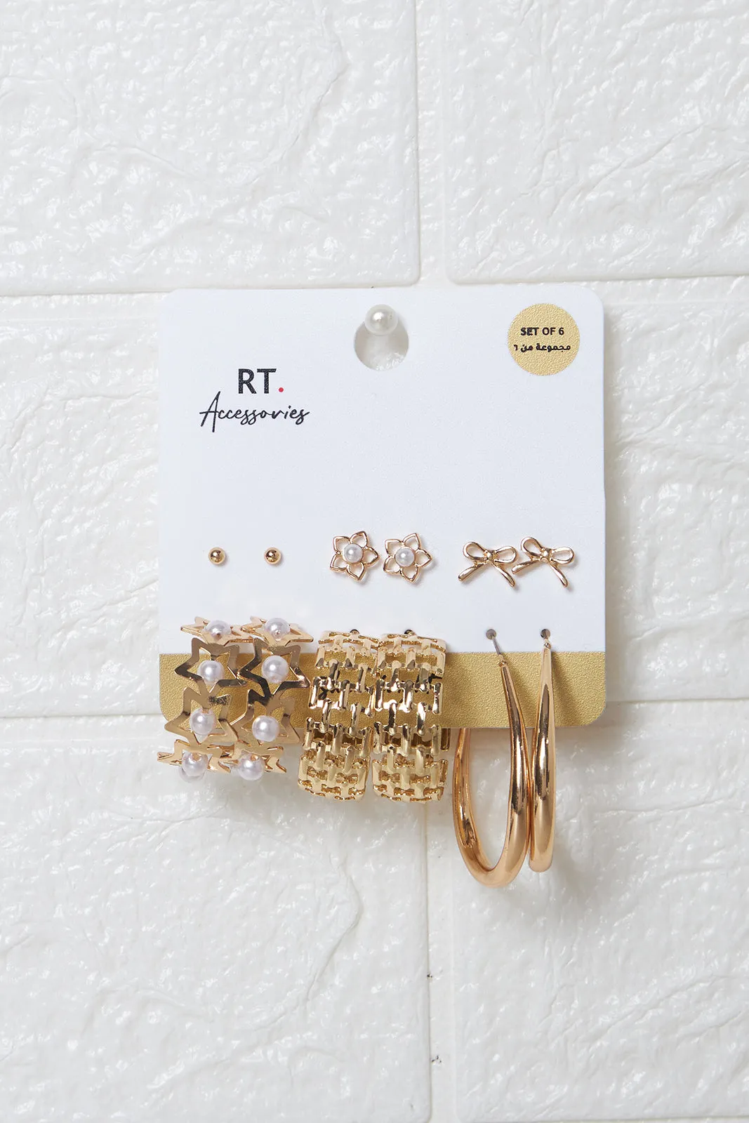 Women Gold Embellished Earring Set (6 Pairs) sold by Redtag
