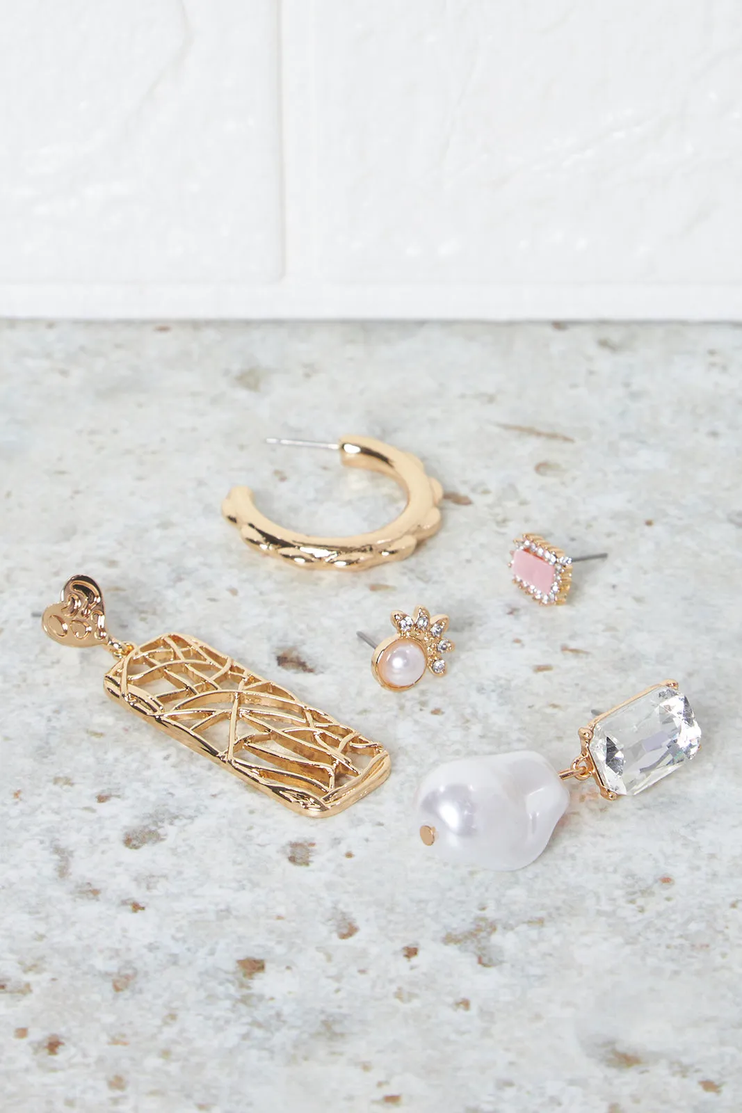 Women Gold Embellished Earring Set (5 Pairs) sold by Redtag product image thumbnail 2