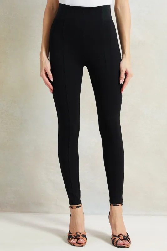 Women Black Front Pleat Leggings sold by Redtag