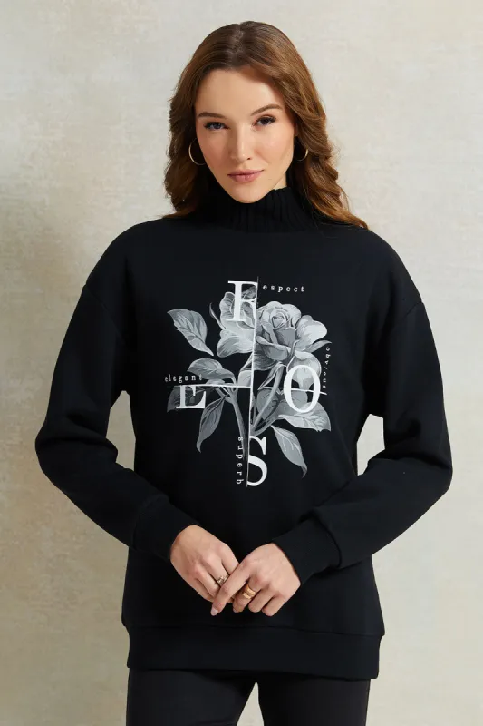 Women Black Printed Sweatshirt sold by Redtag