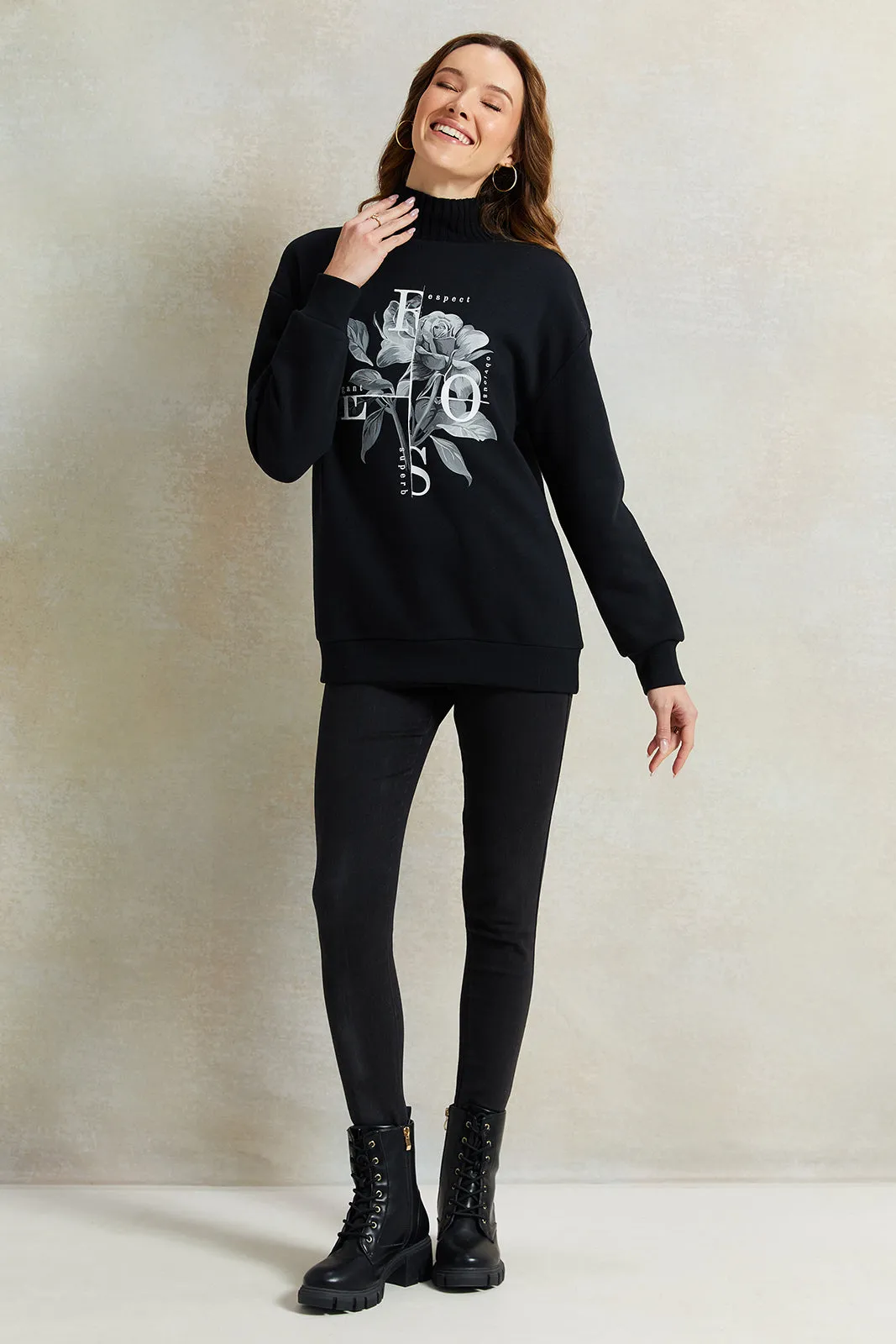 Women Black Printed Sweatshirt sold by Redtag product image thumbnail 2