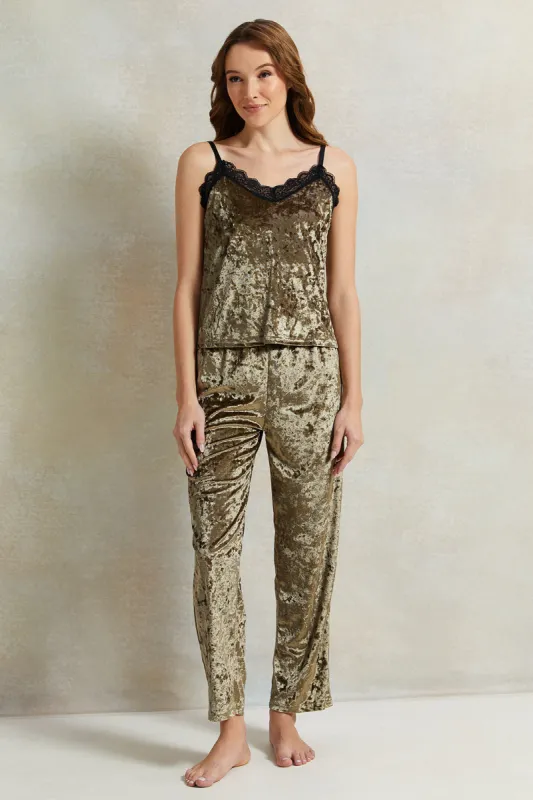 Women gold Velvet Cami Set (2 Piece) sold by Redtag