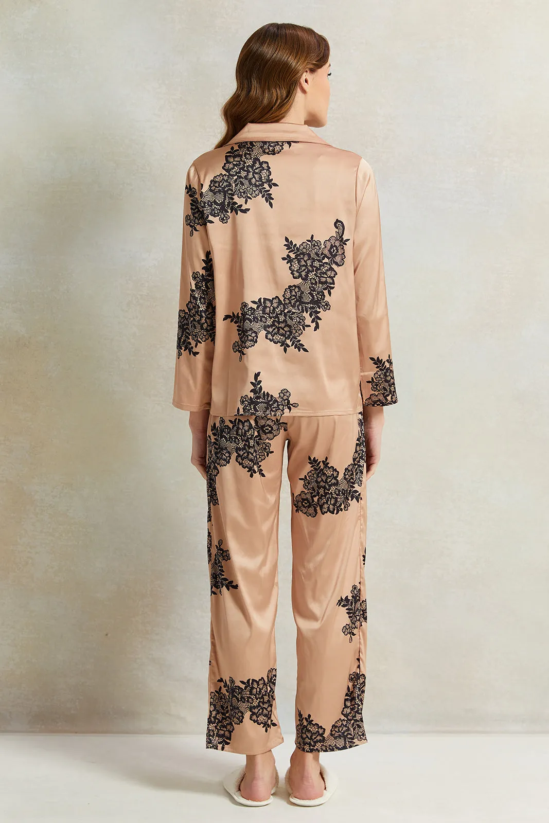 Women Gold Satin Classic Pyjama Set (2 Piece) sold by Redtag product image thumbnail 4