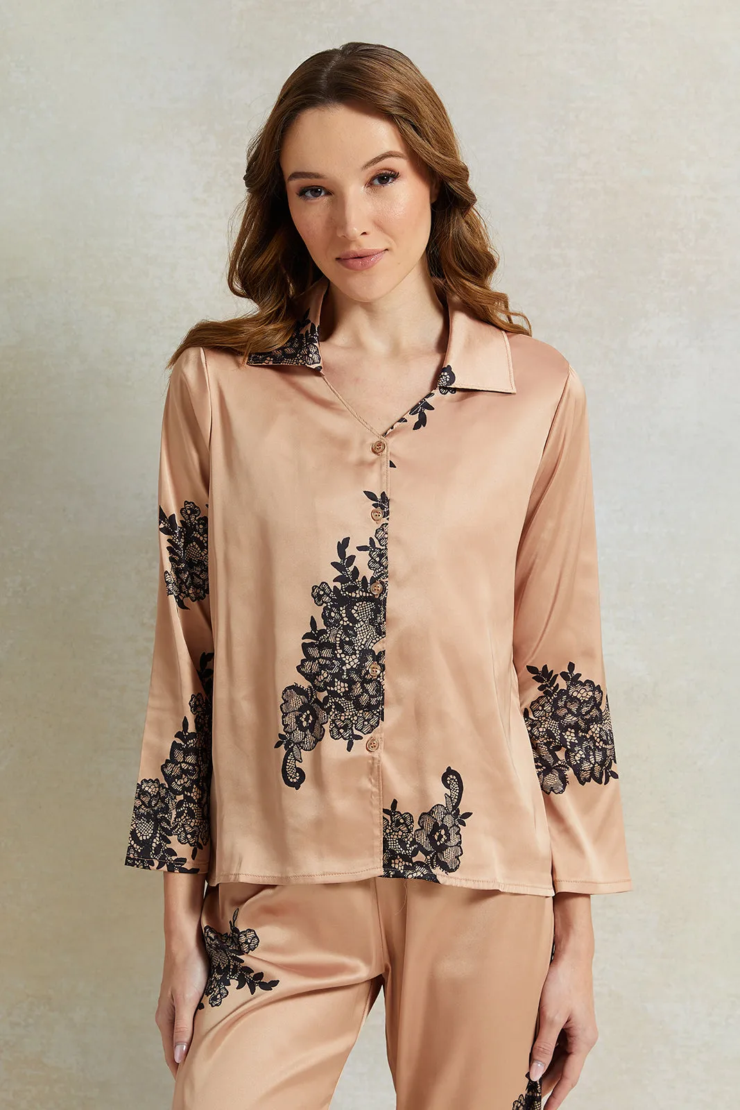 Women Gold Satin Classic Pyjama Set (2 Piece) sold by Redtag product image thumbnail 2