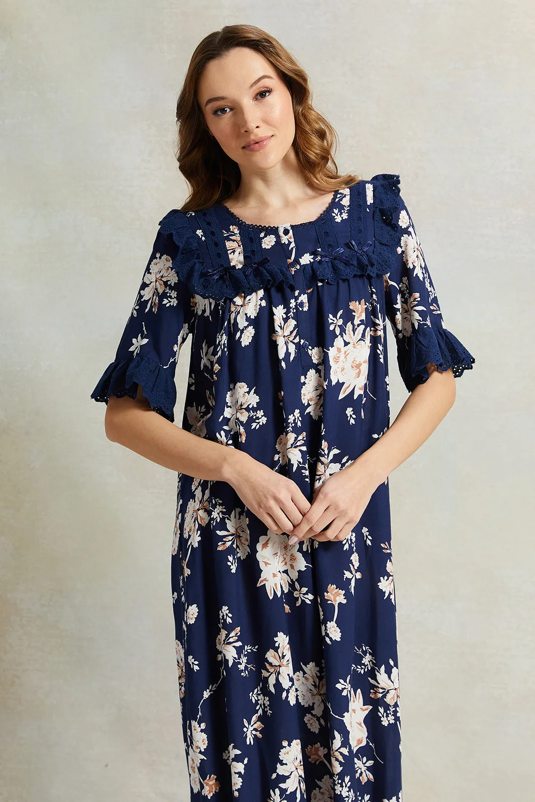 Women Navy Frill Nightgown sold by Redtag product image thumbnail 2